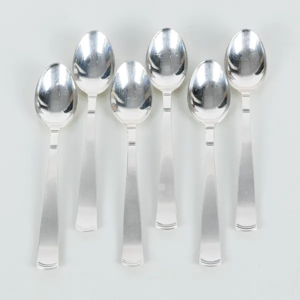 JACOB ÄNGMAN, 6 st, kaffeskedar, silver, "Rosenholm", GAB 1966