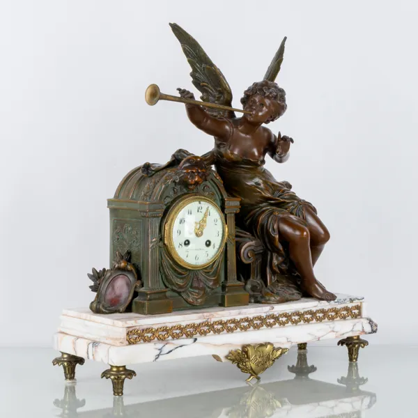 BORDSPENDYL, marmor och brons, GW Linderoth, Louis XVI-stil, 1800-/1900-tal