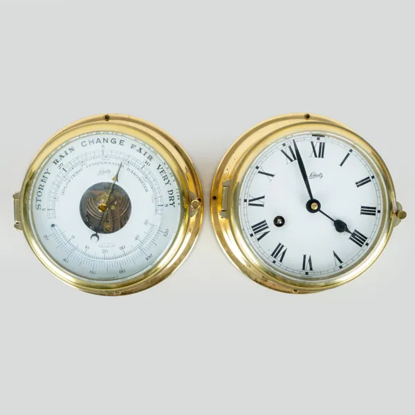 SKEPPSUR OCH BAROMETER, mässing, Schatz, sent 1900-tal