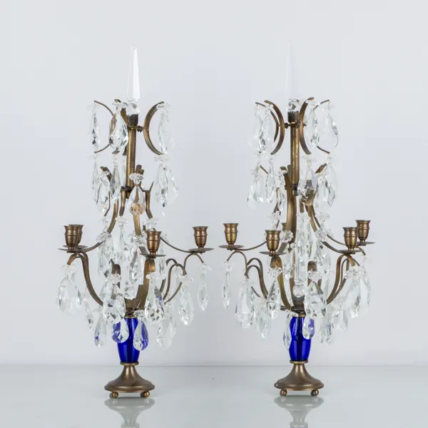 BORDSLYSTRAR, 1 par, mässing och glas, 1900-tal