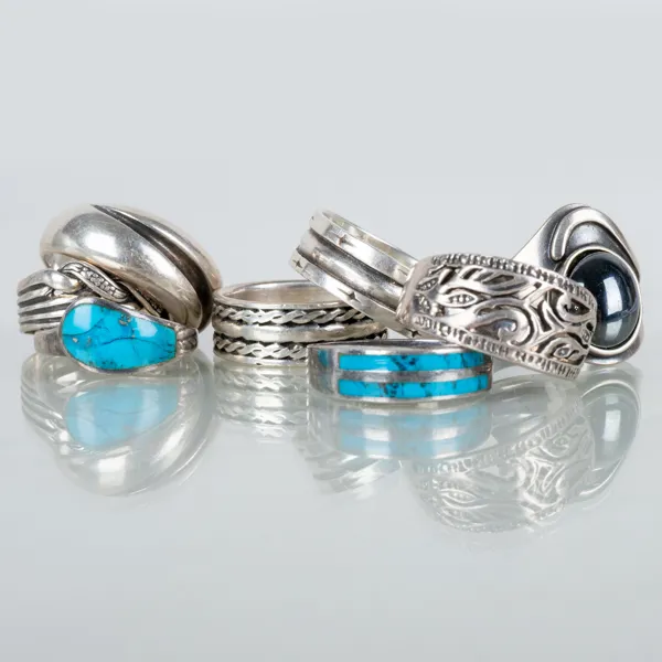 SAMLING SILVERSMYCKEN OCH ARMBANDSUR, bla armband, collier, örhängen och ringar, damarmbandsur, 1900-/2000-tal
