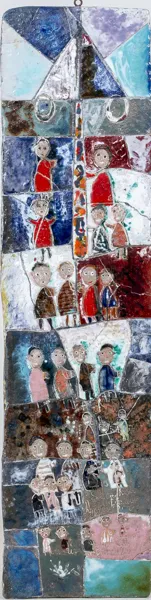 OKÄND KONSTNÄR, väggrelief, keramik och trä, sannolikt 1960-/70-tal