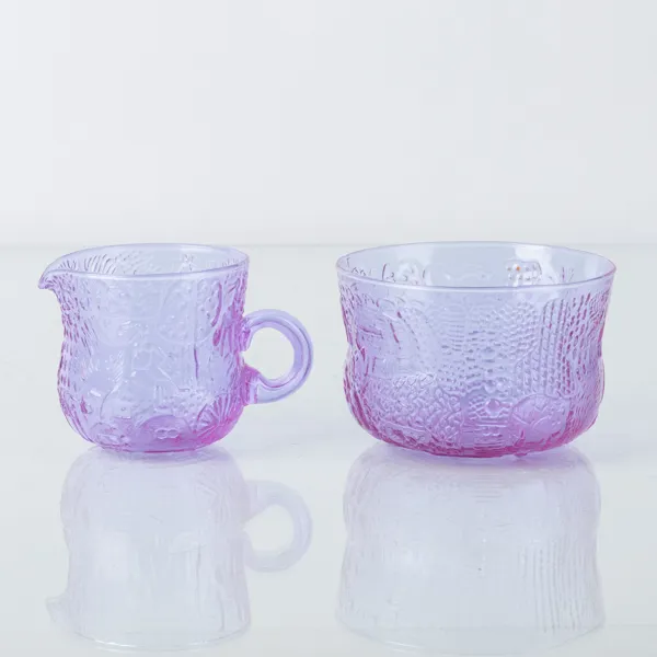 OIVA TOIKKA, sockerskål och gräddkanna, glas, "Fauna", Nuutajärvi, Finland