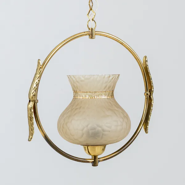 TAKLAMPA, mässing och glas, 1900-talets mitt