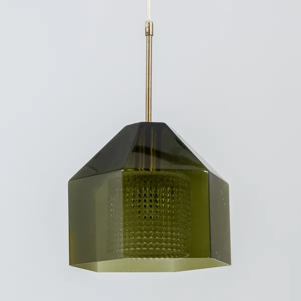 TAKLAMPA, glas och mässing, 1900-talets mitt