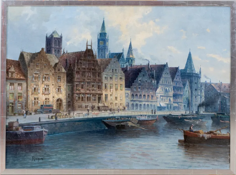 OIDENTIFIERAD KONSTNÄR, olja på duk, signerad Riegen, 1900-tal
