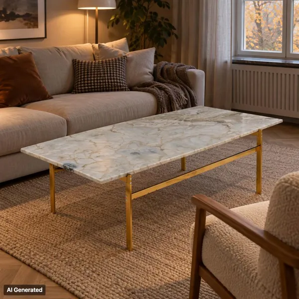 SOFFBORD, marmor och mässing 1900-talets andra hälft