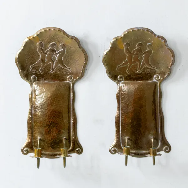 VÄGGLAMPETTER, 1 par, mässing, Nyköpings ciselörer, 1900-talets första hälft