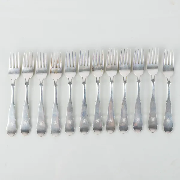 FÖRRÄTTSGAFFLAR, 12 st, silver, Borgila Stockholm 1933