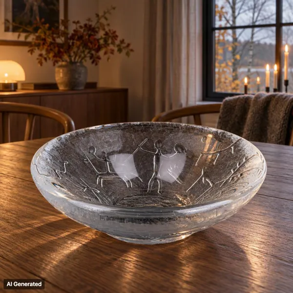 VICKE LINDSTRAND, skål, glas, "Hällristningar", Kosta, 1960-tal