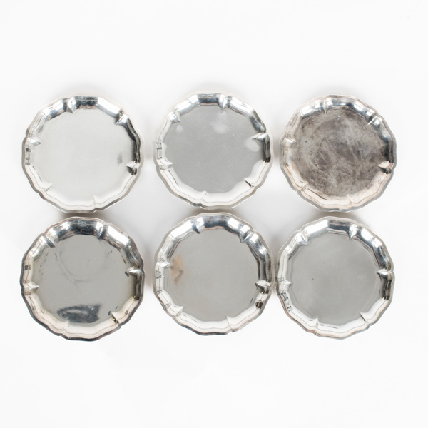 COASTERS/ASKFAT, 6 st, sterlingsilver, tot vikt ca 135 g